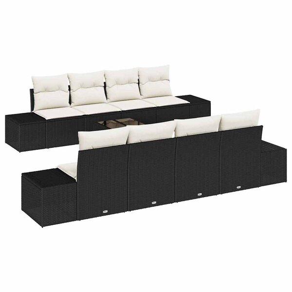 vidaXL Ensemble de canapé de jardin 9 pièces avec coussins en poly rotin noir