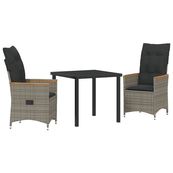 vidaXL Set de 3 Pièces pour Dîner de Jardin avec Coussins Gris en Rattan Poly