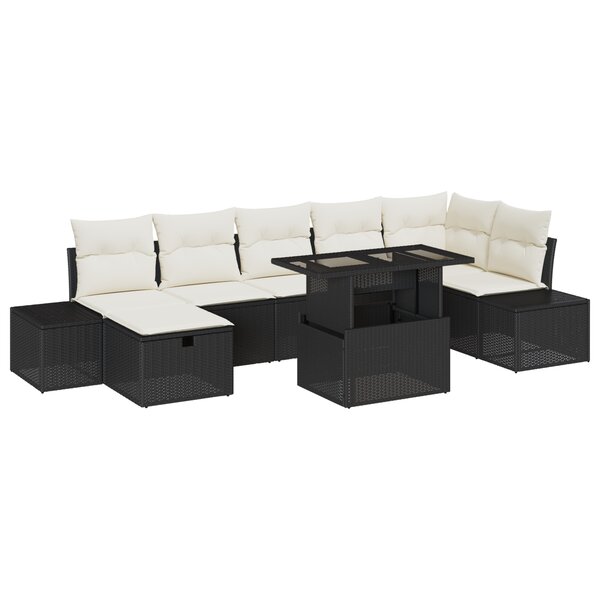 vidaXL Canapé de jardin 8 pièces avec coussins noirs en rotin composite