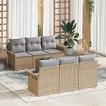 vidaXL Ensemble de canapé de jardin 7 Pièces Beige Poly rotin