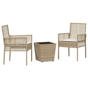 vidaXL Ensemble bistro de jardin 3 Pièces Beige polyrotin