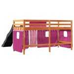 vidaXL Lit mezzanine enfants et rideaux rose 90x200cm bois pin massif
