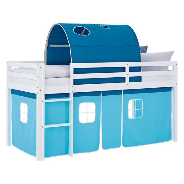 Lit mi-hauteur 90x200 cm matelas rideau tunnel bleu