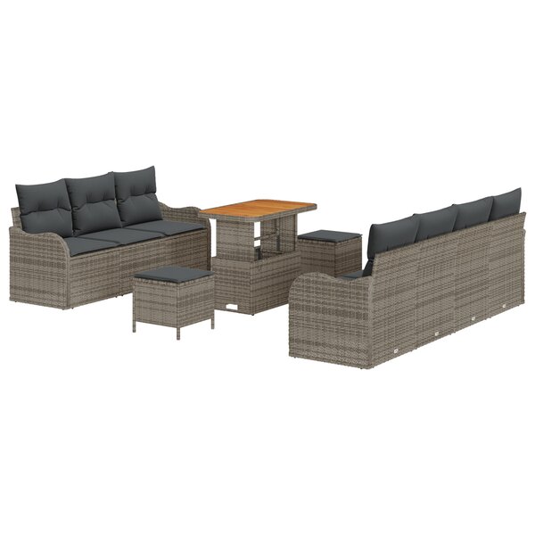 Ensemble de Canapé de Jardin 10 Pièces avec Coussins Gris en Poly Rattan Acacia