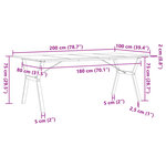 vidaXL Table à manger cadre en Y 200x100x75cm bois de pin massif acier