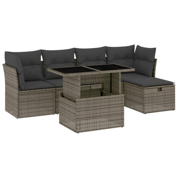 vidaXL Salon de jardin 6 Pièces avec coussins gris résine tressée