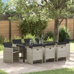 vidaXL Ensemble de salle à manger de jardin 9 pièces avec coussins en poly rattan gris clair