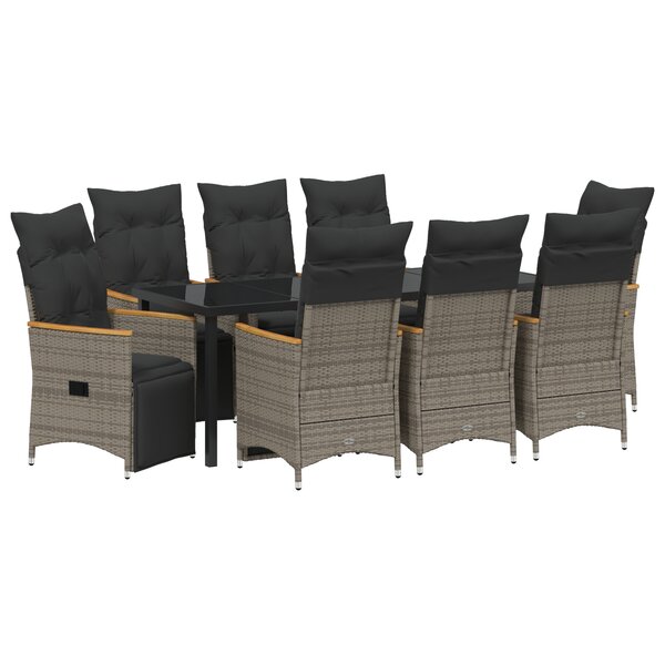 vidaXL Ensemble de salle à manger de jardin 9 pièces avec coussins en gris poly rattan