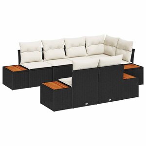 vidaXL Ensemble de canapé de jardin avec coussin 7 Pièces Noir et crème