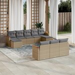 vidaXL Salon de jardin et coussins 10 Pièces mélange beige résine tressée