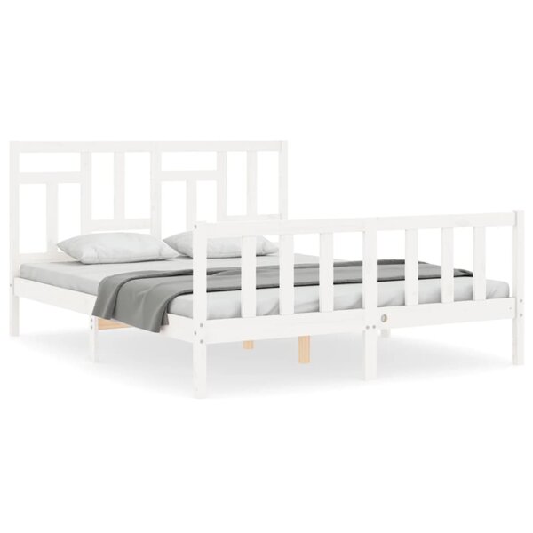 vidaXL Cadre de lit avec tête de lit blanc King Size bois massif