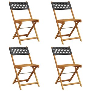 vidaXL Chaises de jardin pliantes lot de 4 noir poly rotin bois massif