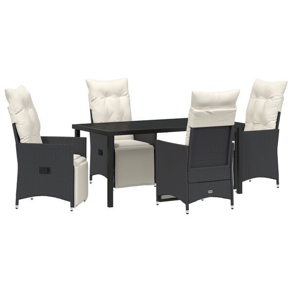 vidaXL Ensemble de jardin 5 pièces avec coussins en poly rotin noir