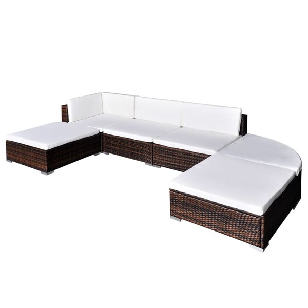 Salon de jardin meuble d'extérieur ensemble de mobilier 6 pièces avec coussins résine tressée marron 02_0016888