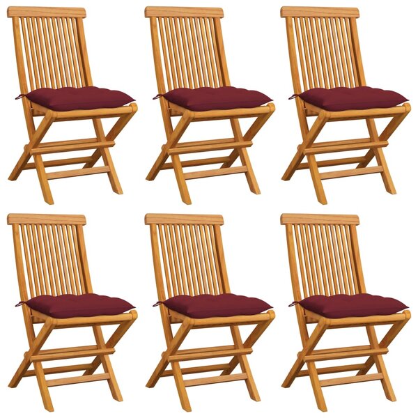 vidaXL Chaises de jardin avec coussins rouge bordeaux lot de 6 Teck