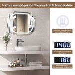 Miroir de salle de bain ovale avec led antibuée 3 couleurs fonction mémoire affichage temps/température incassable 20_0005043