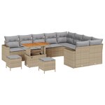 vidaXL Ensemble de canapés de jardin de 12 pièces avec coussins Beige Poly Rattan Acacia