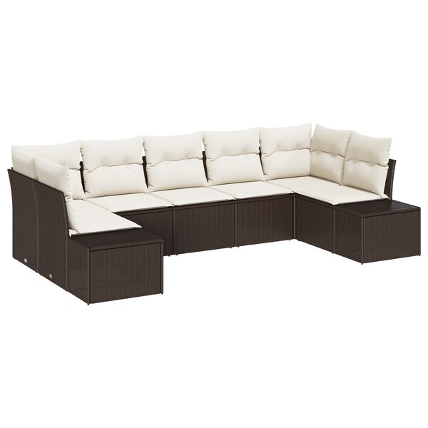 vidaXL Ensemble de canapé de jardin 7 pièces avec coussins Marron Poly Rotin