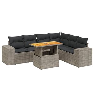 vidaXL Salon de jardin avec coussins 7 Pièces gris résine tressée