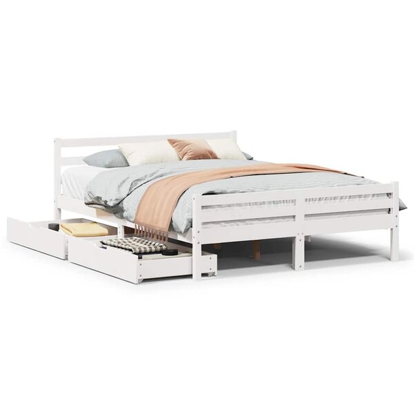 vidaXL Cadre de lit sans matelas blanc 135x190 cm bois de pin massif