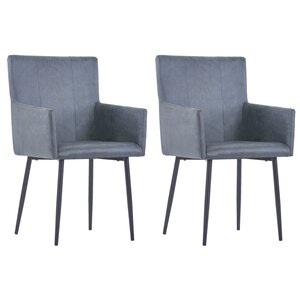 vidaXL Chaises à manger et accoudoirs lot de 2 gris similicuir daim