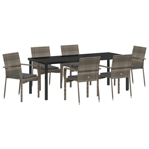 vidaXL Ensemble de salle à manger jardin 7 pièces avec coussins Gris Poly Rattan