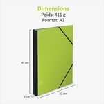 ACROPAQ Carton à dessin A3- 34 x 45 cm  Avec fermeture élastique  Dos extensible pour plus d'espace- Vert- Certifié FSC