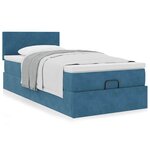 vidaXL Cadre de lit ottoman avec matelas bleu foncé 100x200 cm velours