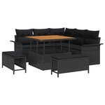 Canapé de jardin 8 pièces avec coussins en rotin poly noir acacia