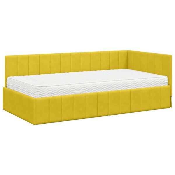 vidaXL Cadre de lit d'angle avec matelas Jaune 100 x 200 cm Velours