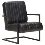 vidaXL Fauteuil cantilever Noir Cuir véritable