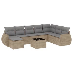 vidaXL Salon de jardin avec coussins 9 Pièces beige résine tressée