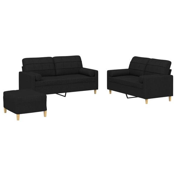 vidaXL Ensemble de canapés 3 Pièces avec coussins noir tissu