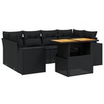 vidaXL Salon de jardin 7 Pièces avec coussins noir résine tressée