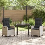 vidaXL Set de jardin 3 pièces avec coussins - Rattan poly gris clair