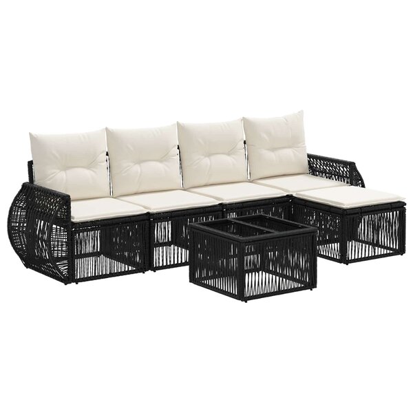 vidaXL Ensemble de canapé de jardin 6 Pièces Noir et blanc crème