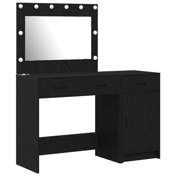 Ensemble de coiffeuse 2 pièces avec LED en bois noir