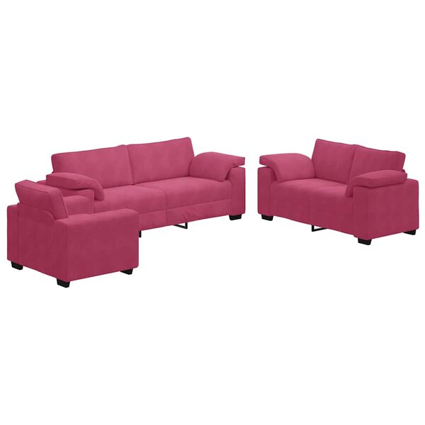 vidaXL Ensemble de canapés 3 Pièces avec coussins Rouge bordeaux Velours