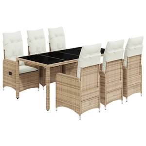 vidaXL Ensemble de bistro de jardin 7 Pièces coussins beige poly rotin