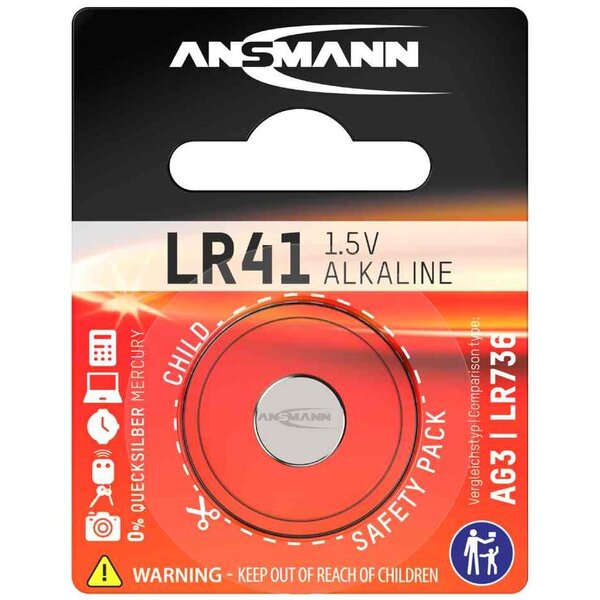 Blister de 1 pile bouton d'alcaline 'LR41' 1 5 Volt (AG3) ANSMANN