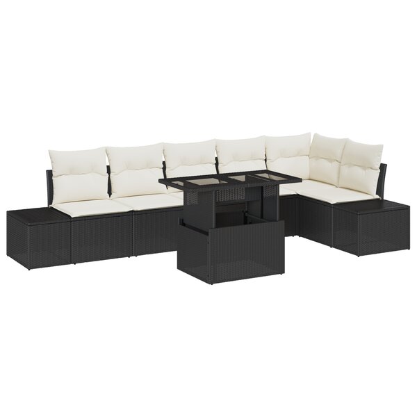 vidaXL Ensemble de canapé de jardin 7 pièces avec coussins noirs en poly rotin