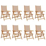 vidaXL Chaises inclinables de jardin lot de 8 taupe tissu bois massif