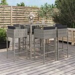 vidaXL Ensemble de bar de jardin 7 Pièces avec coussins gris poly rotin