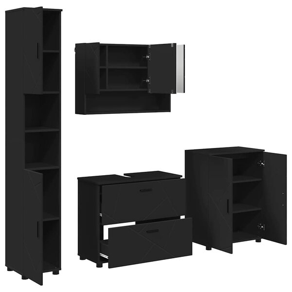 vidaXL Ensemble de mobilier de salle de bain avec tiroir 4 Pièces Noir