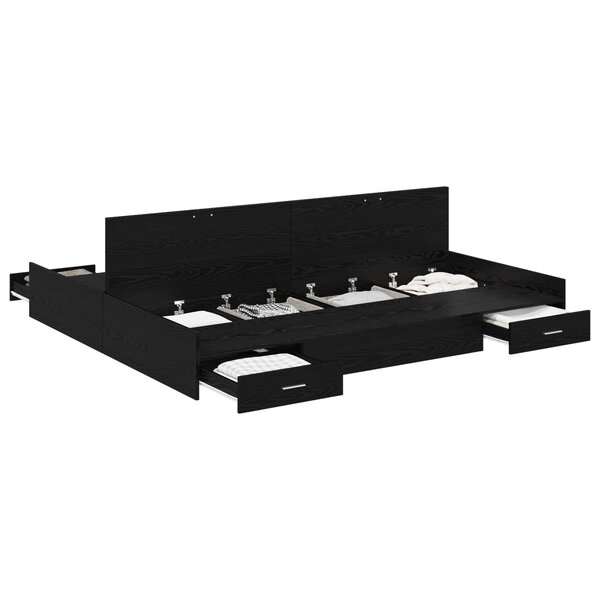 vidaXL Cadre de lit avec rangement avec tiroir Chêne noir 180 x 200 cm