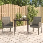 vidaXL Ensemble à manger jardin 3Pièces avec coussins noir et gris