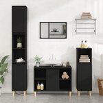 vidaXL Ensemble de meubles salle de bain 3 Pièces noir bois d'ingénierie