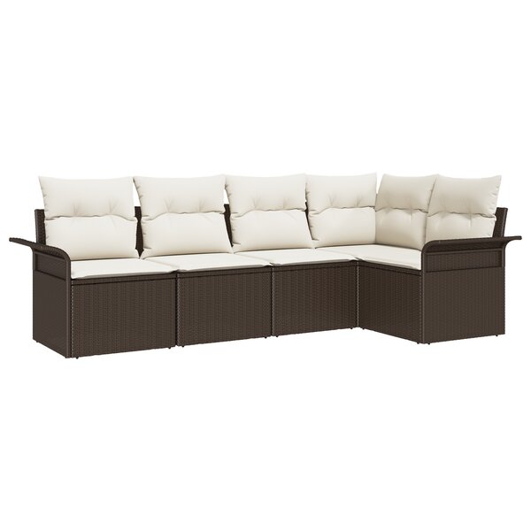 vidaXL Ensemble de canapé de jardin 5 pièces avec coussins marron en poly rotin