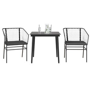 vidaXL Ensemble à manger de jardin et coussins 3 Pièces noir rotin verre