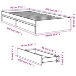 vidaXL Cadre de lit avec tiroirs sans matelas chêne fumé 90x200 cm